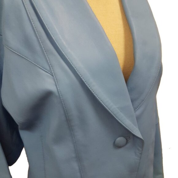 Women’s Vintage 1 Button Leather Short Jacket with Leather Pants Church Suit Set - Picture 2 of 16